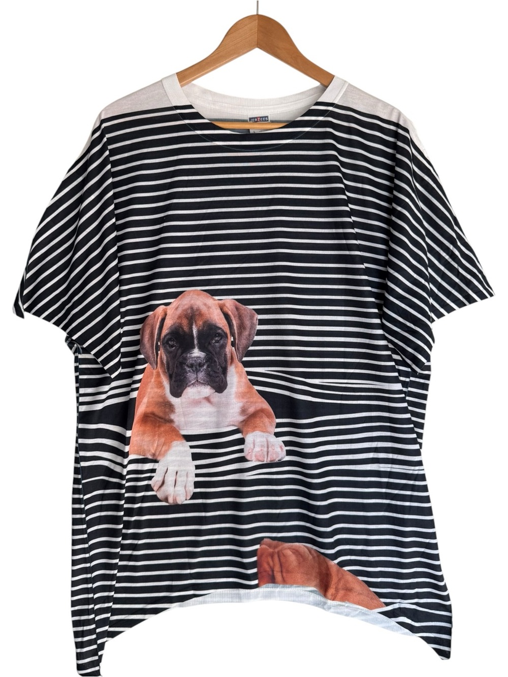 Boxer Puppy Graphic Striped Tee LARGE NWOT